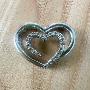 SLV 925 Sterling silver diamond accented heart slide pendant
